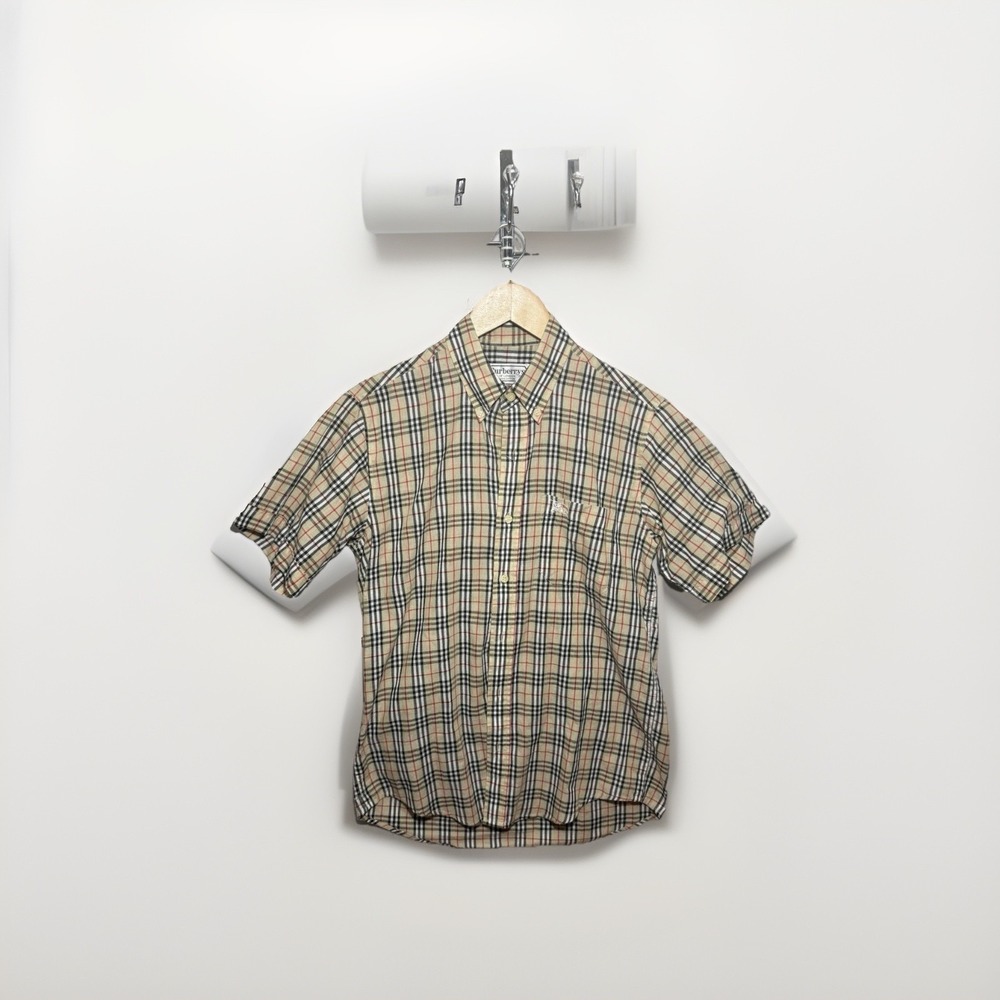 Vintage Burberry's Nova Check Short Sleeve Button Down Shirt Men's S Cotton